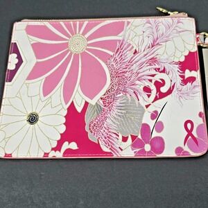 Chicos Floral Zip Pouch Living Beyond Breast Cancer Pink Print Bag NWT